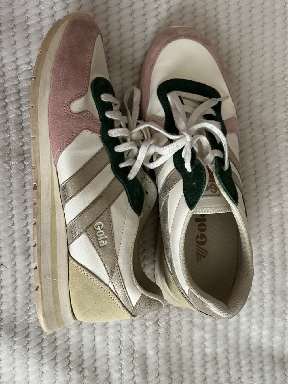 Gola Retro Sneakers in Pink, Green, Cream, Metallic Gold 8.5
